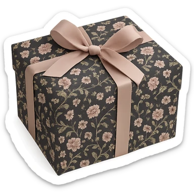 Elegant Rococo pale black pink ditsy floral gift box  , remove background sticker