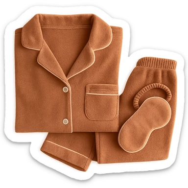 cozy pajamas and a sleep mask on a bed, peaceful sticker