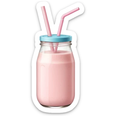 Light pink smoothie in a glass jar with paper straw sticker