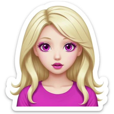 blonde girl, hypnotized eyes, magenta spiral pupils, big pink lips, bimbo, pink top, diva, gyaru, long hair  sticker