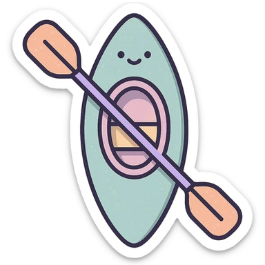 cute rowing kayak with paddle, top view, more emphasis on the paddle, detailed shading, thin clean outlines, soft rounded features, pastel palette #98B5BC #B5B3C1 #C9A3C9 #E4C0CA #F7DCD1 #F7C0AA, Japanese pop art, sticker look, highly detailed, vector clarity, soft lighting, subtle shadows, transparent background sticker
