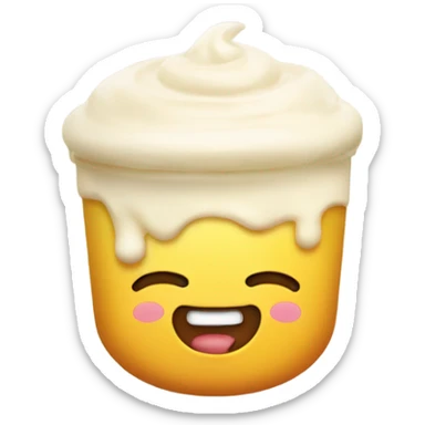 Smiling emoji with mayonnaise on top of it, blushing satisfied  sticker