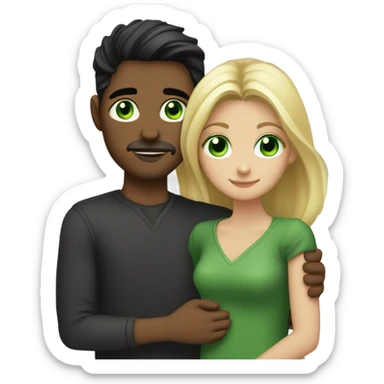 Blonde haired green eyed girl being hugged by a dark hair dark eyed guy with a little facial hair  sticker