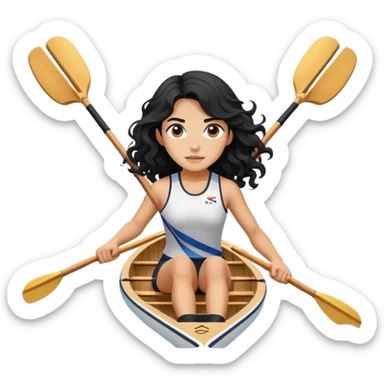 girl with long black wavy hair rowing in Olympic rowing sport, with double oars sticker