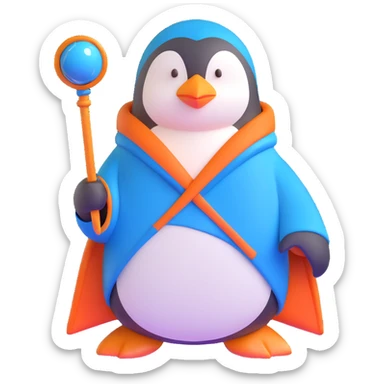 penguin wizard with blue robe and magic staff sticker
