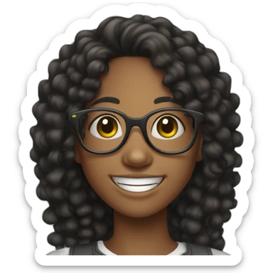 smiling black teenager girl with long black curly hair and round glasses sticker