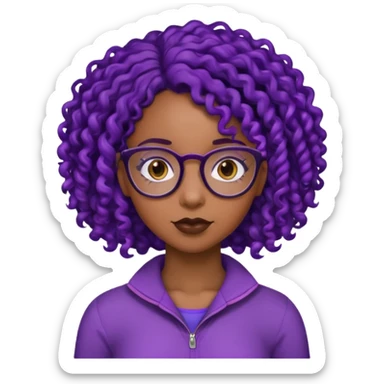 this emoji 🤓 but it’s a black girl with purple black curly hair no shoulders  sticker