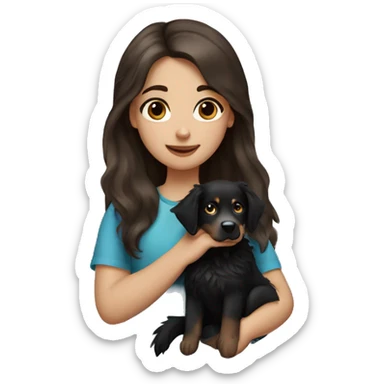 girl with brown hair blue eyes holding black australian shepard sticker