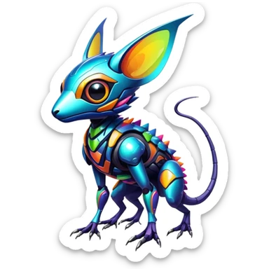  exotic shiny colorful futuristic modern cyber-Fakémon-Digimon-Trico-Vernid-creature sticker