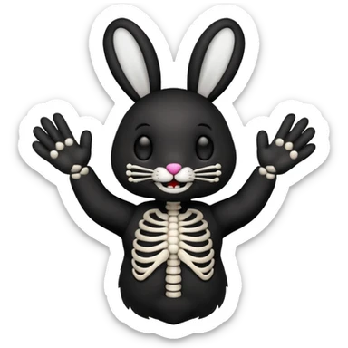 Emoji tête de peluche Lapin squelette noire qui fait bonjour de la main  sticker