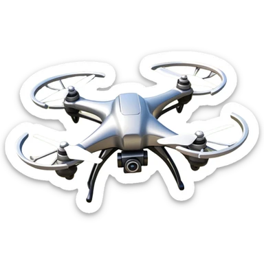 An icon showing a racing quadcopter drone in the foreground, flying at high speed through a course filled with obstacles and checkpoints. Other drones zoom in the background over a dynamic landscape. Transparent background highlights the thrill and precision of drone racing. sticker