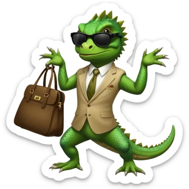 capitalist iguana banker godfather with black sunglasses breakdance with bag sticker