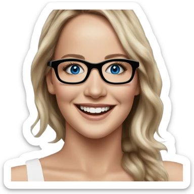 Photo of Brunette Jennifer Lawrence wearing black glasses and blue eyes happy  sticker