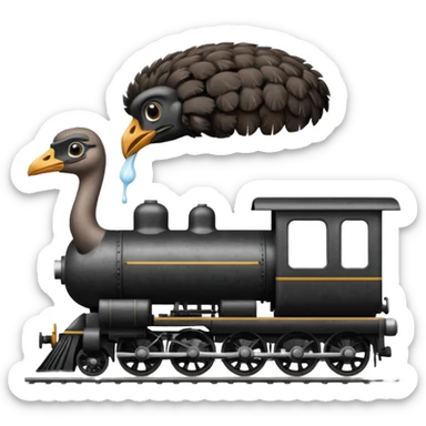 Give me a 0-5-0 locomotive and put an ostrich body and head on the steam engine of the train and put a toilet on top second train car  sticker