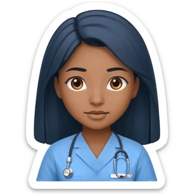 pretty brown skin nurse with long black hair and slanted brown eyes in light blue scrubs sticker