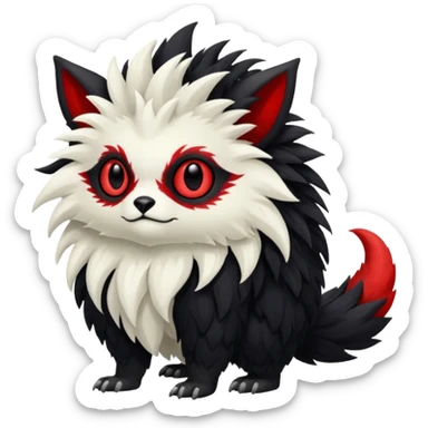 a white exotic edgy vernid-fionbr-Fakémon-creature, with black belly and red eyes, full body sticker