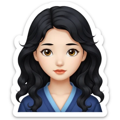 Beautiful girl,Black hair,wavy hair，long hair,Black eyes,Chinese sticker