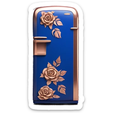 Realistic cobalt blue and rose gold retro vintage fridge with rose gold flower pattern on it. sticker