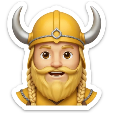 3D Viking emoji with a horned helmet, yellow round face, beard, smiling expression sticker