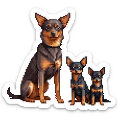 two dark-colored shepherd dogs and a dark-colored miniature pinscher Chihuahua together sticker