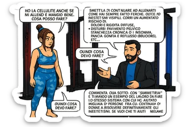 TRASFORMA QUESTO CAROSELLO IN UN FUMETTO CON QUESTE DUE PERSONE IDENTICHE CHE INTERLOQUISCONO TRA LORO:

Ho la cellulite anche se mi alleno e mangio bene, cosa posso fare?

Hai controllato il tuo baricentro corporeo?
Sapevi che se il peso del tuo corpo cade in avanti o da un lato, c’è un disallineamento fra bacino e torace, che comprimendo le coste, limita la motilità del diaframma e l’ossigenazione dei tessuti?
Il mio è il primo e unico percorso che lavora sugli inestetismi con un lavoro mirato sul baricentro corporeo.

Smettila di continuare ad allenarti come hai sempre fatto perché, oltre ad inestetismi visibili, corri un aumentato rischio di:
    • dolori e rigidità diffuse
    • disturbi pavimento pelvico
    • stanchezza cronica o insonnia
    • pancia gonfia e reflusso (bruciore)
    • etc…


Quindi cosa devo fare?
Commenta, qua sotto, con “simmetria” e ti mando un esempio del lavoro da fare. Lo stesso sistema con cui ho aiutato migliaia di persone, fra cui centinaia di donne a risolvere definitivamente gli inestetismi.
Metterei il prima e dopo

Se vuoi che ti aiuti personalmente
SCRIVIMI IN DIRECT sticker