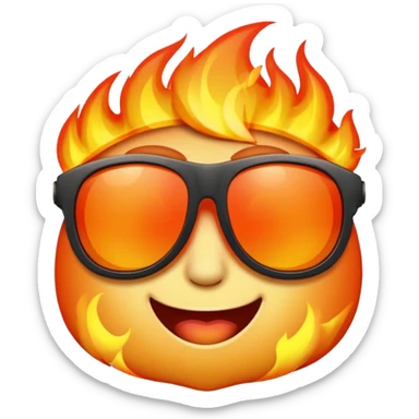 Make a fire emoji with sunglasses but without a face, just fire with glasses sticker
