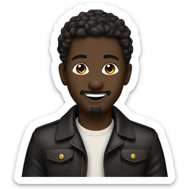smiling darkskin boy in leather jacket with goatee beard and septum piercing sticker