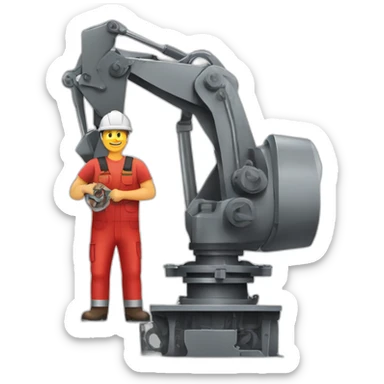 Industrial professional mechanical assembler working on the assembly of heavy machinery with a red outfit sticker