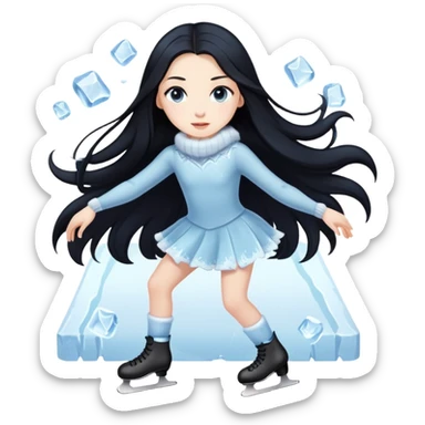 pale girl with long black hair ice skating sticker