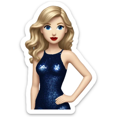 Realistic Taylor swift wearing navy blue glittery sequin bodysuit and dark blonde long hair with red lipstick and blue eyes  sticker