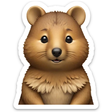 Cinematic Noble Quokka Portrait Emoji, Poised and regal, with a compact, endearing build and a smooth, well-groomed brown fur that glows with a hint of golden warmth, deep-set soulful eyes radiating kindness, Simplified yet sharp and sophisticated features, highly detailed, glowing with a soft, dignified glow, high shine, intelligent and joyful, stylized with an air of marsupial charm, focused and attentive, soft glowing outline, capturing the essence of a watchful and confident quokka, so majestic it feels as though it could bounce out of the screen with effortless authority! sticker