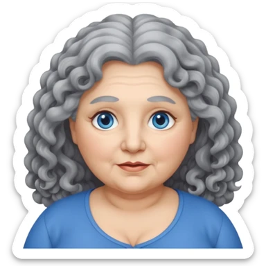 chubby 60 years olde woman with grey long curly hair and bleu eyes sticker