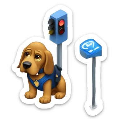 Gold and blue bloodhound as a policeman directing traffic at stop light. sticker