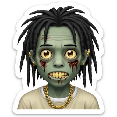 zombie emo black boy emoji with black dreads and gold grillz sticker