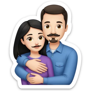 Tall white man with thin dark brown hair mustache and goatee, hugging a short pale woman with long black hair sticker