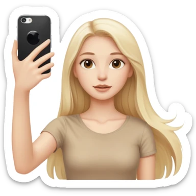  beautiful pale blonde girl with long hair taking selfie in beige top sticker