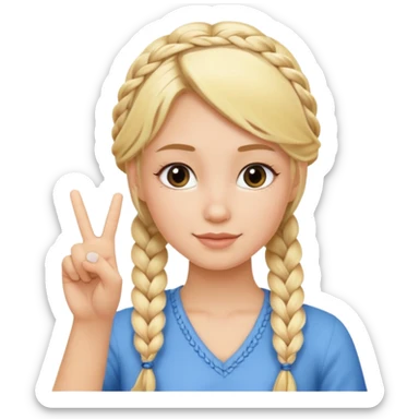 Blonde girl with braid doing peace sign sticker