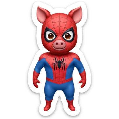 Spiderman superhero suit featuring a pig emblem on the chest, playful emoji style sticker