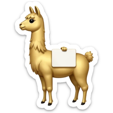 A small golden llama silhouette holding a white sign sticker