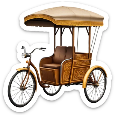 ​Cinematic Realistic Cyclo Rickshaw, depicted as a classic manually operated tricycle-style rickshaw with a simple, rustic design and intricate details, rendered with realistic textures and natural urban lighting that captures its cultural charm and timeless functionality, sticker