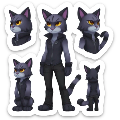 Anthro Dark Edgy Cool Shy Grumpy FurSona Feline Fakemon Full Body sticker