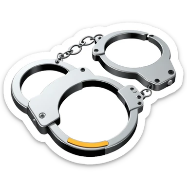 Minimalistic metallic handcuffs emoji, black and white, reflective metal, simple flat vector design, futuristic minimal style sticker