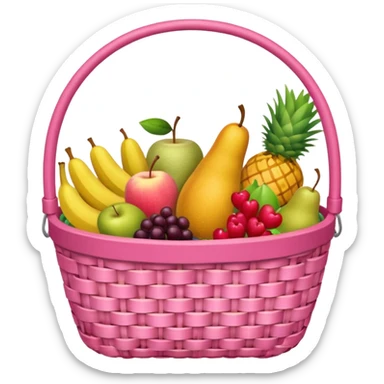 Food Basket, Pink basket, plaid lining, with both food, drink and fruits sticker