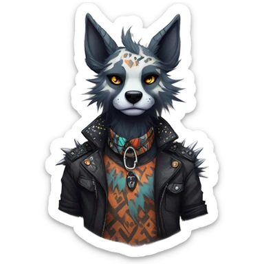 cool edgy animal fursona creature by griffsnuff & LiLaiRa & Falvie with badass colors and patterns and a spiked collar full body sticker