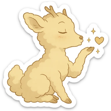 soft cream yellow cloud doe in Ghibli style, blowing a kiss with sparkles sticker