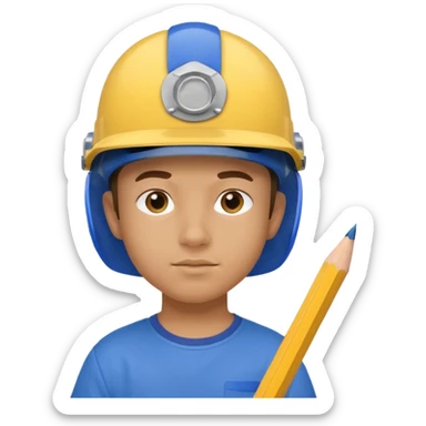 Kid with a blue helmet,has a pencil in his nose and has a yelliw shirt sticker