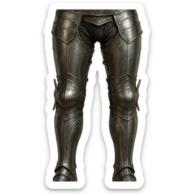 highly detailed realistic metallic shine medieval fantasy style steel platelegs armor from waistline to just above the ankles, no shoes, no feet, no sabatons, no boots, no toes, no footwear, open at the bottom sticker