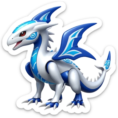 Shiny futuristic Cyber-Kyurem-Kyogre-Latios-Lugia-Fakémon-hybrid-creature (full body)  sticker