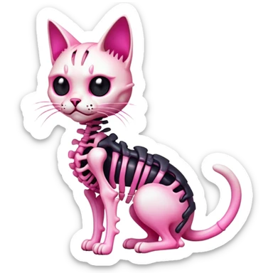 A black and pink gradient epic shiny cool edgy skeletal cat, full body sticker