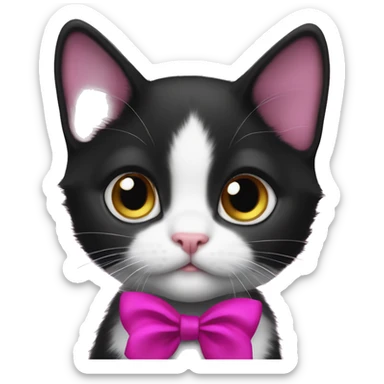 Tuxedo kitten with a magenta ribbon Hazel eyes sticker